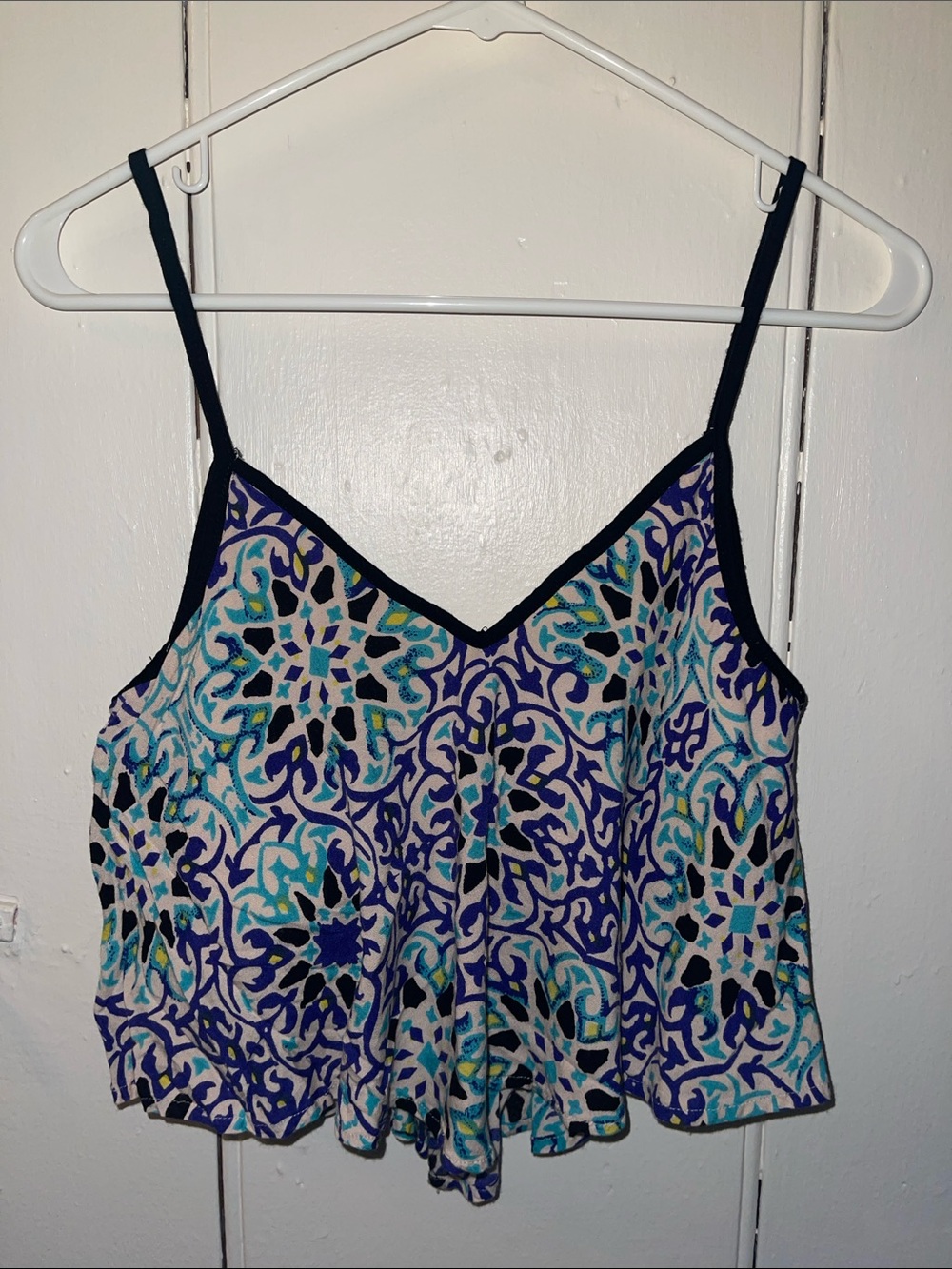 V-Neck Printed Crop Top in Teal & Purple